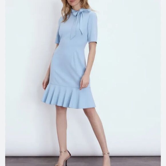 NWT ADRIANNA PAPELL
Tie Neck Short Sleeve Crepe Sheath Dress - Picture 1 of 5
